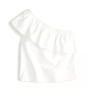 J.crew One Shoulder ruffle top.  White.  Cotton extra small XS